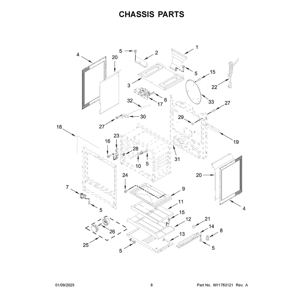 Chassis Parts Diagram and Parts List for CRGW3484RW0  Crosley Range