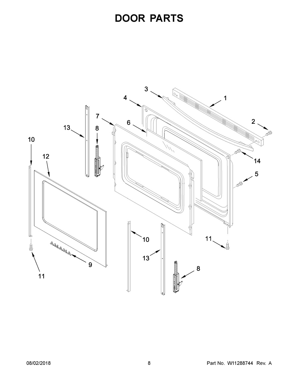 Door Parts Diagram and Parts List for AER6303MFS2  Maytag Range