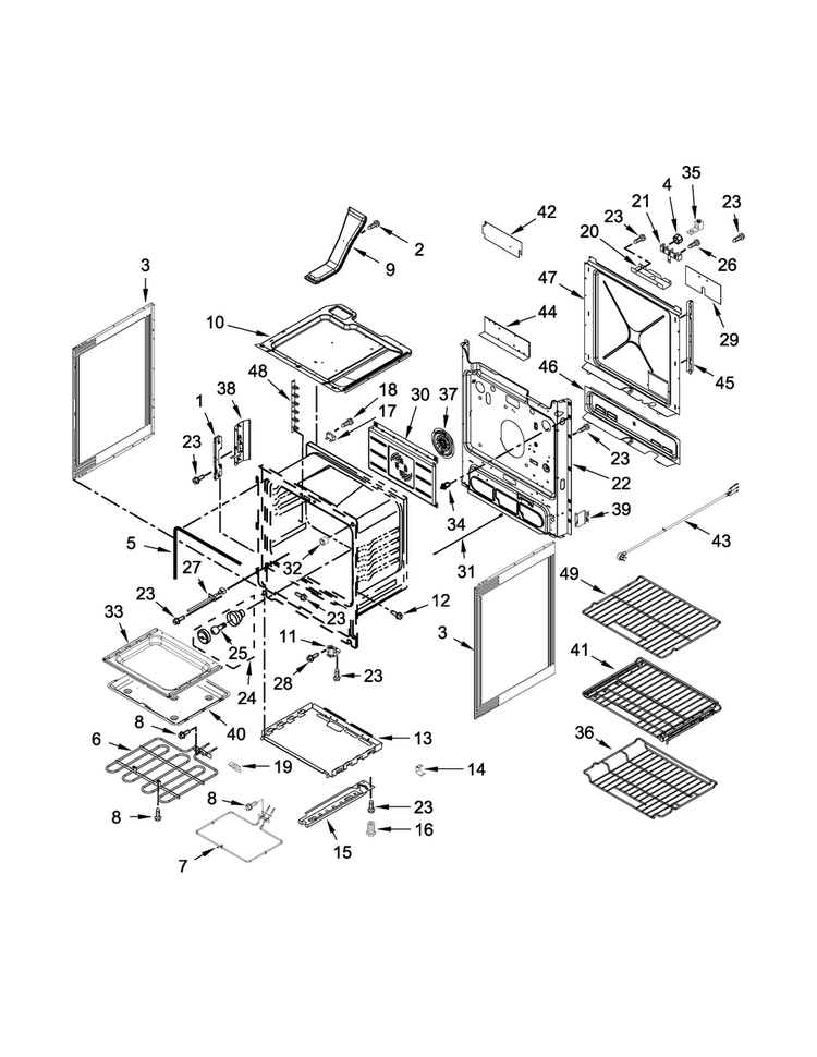 Chassis Parts Diagram and Parts List for JIS1450CDS0  Jenn-Air Range