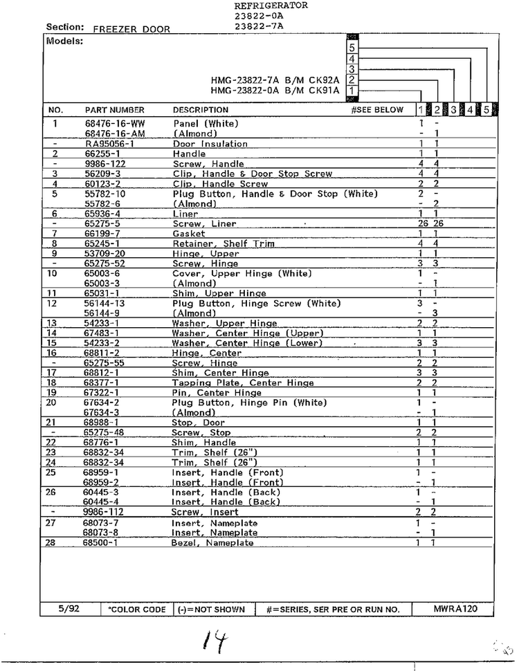 Freezer Door Page 2 Diagram and Parts List for 23822-7A  Admiral Refrigerator