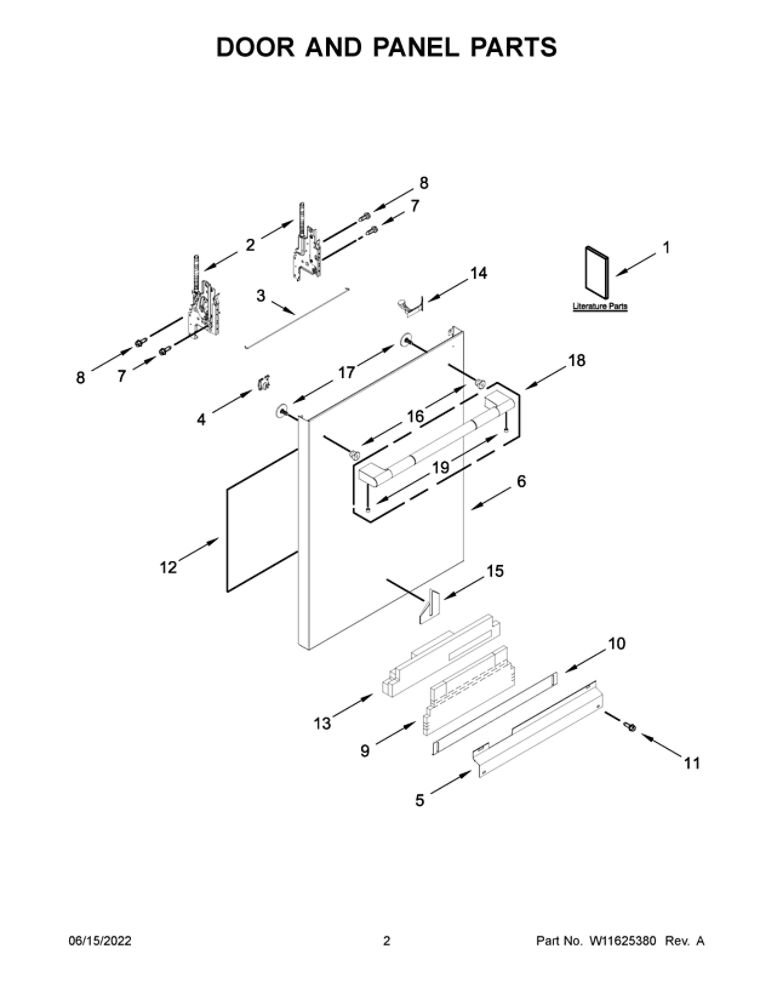 Door And Panel Parts Diagram and Parts List for JDPSS246LL1  Maytag Dishwasher
