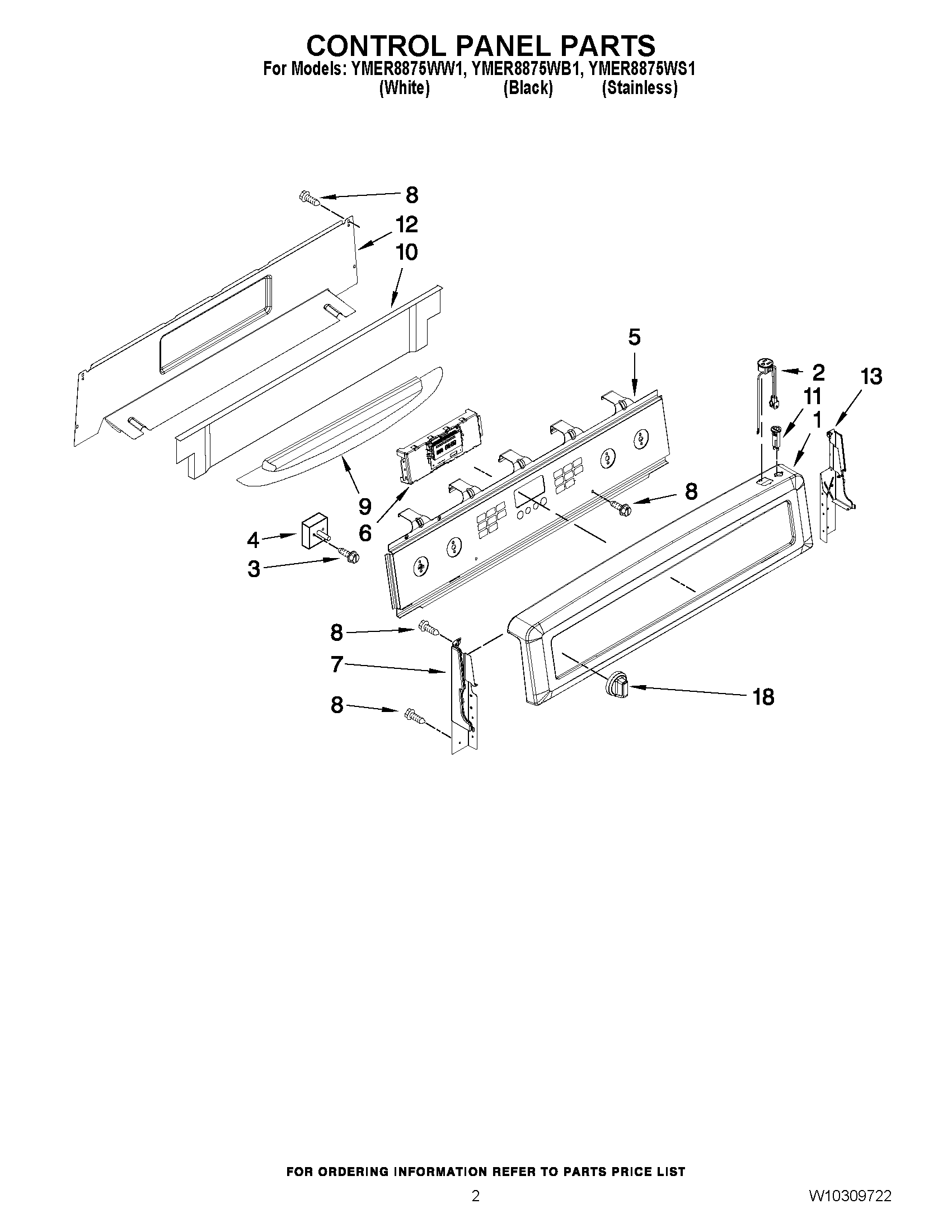 02 - CONTROL PANEL PARTS Diagram and Parts List for YMER8875WS1  Maytag Range