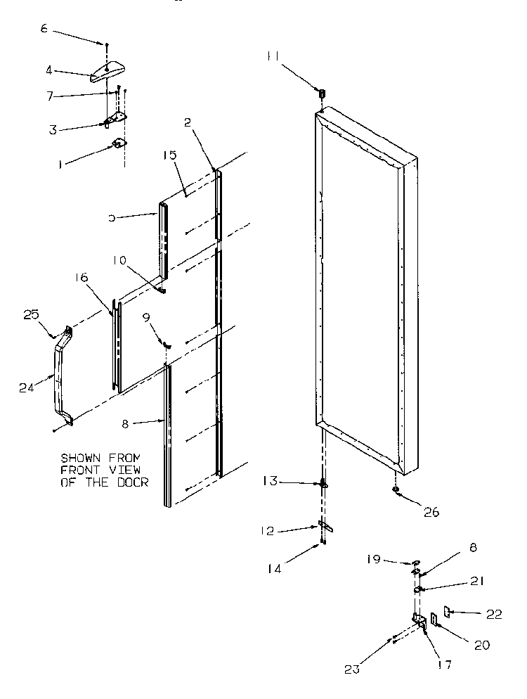Door Hinge And Trim Diagram and Parts List for SSD21SL-P1193901WL  Amana Refrigerator