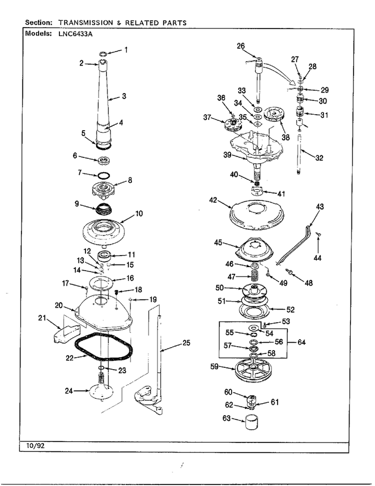 Transmission And Related Parts Diagram and Parts List for 6433A  Norge Washer