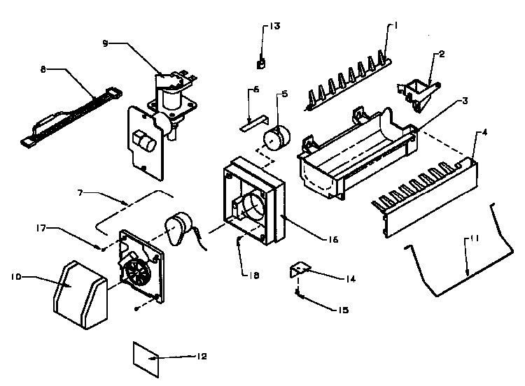 8-cube Compact Ice Maker Diagram and Parts List for TS18R2G-P1181803WG  Amana Refrigerator