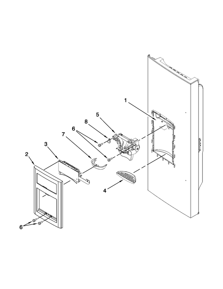 Dispenser Front Parts Diagram and Parts List for JFI2089AEP12  Jenn-Air Refrigerator