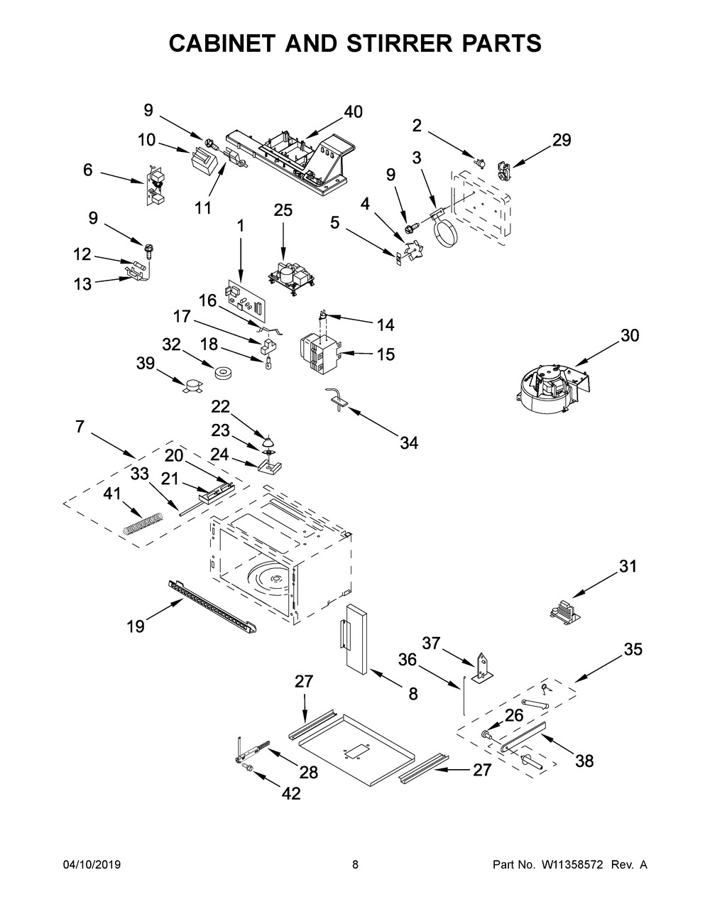 Cabinet And Stirrer Parts Diagram and Parts List for JMC2430IM01  Maytag Microwave
