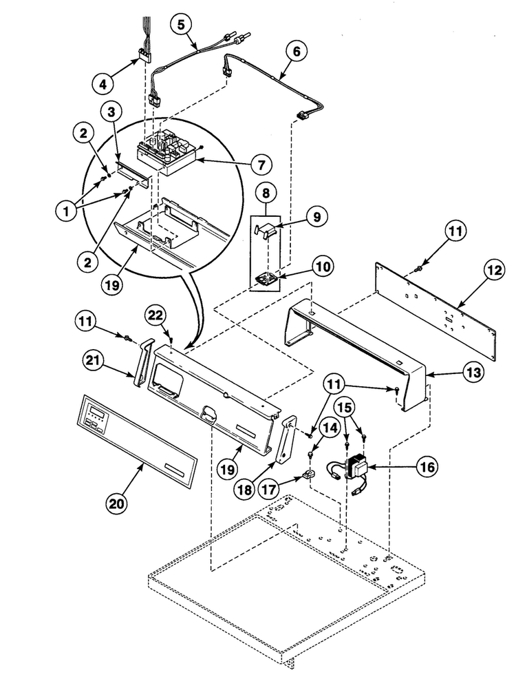 Control Panel Diagram and Parts List for SDGF09QJ  Speed Queen Dryer
