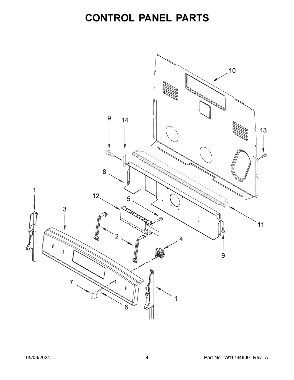 Control Panel Parts Diagram and Parts List for YACR4503SFW9  Amana Range