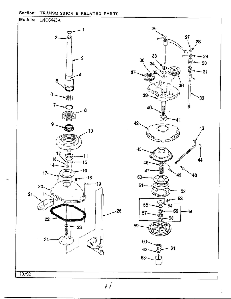 Transmission And Related Parts Diagram and Parts List for 6443A  Norge Washer