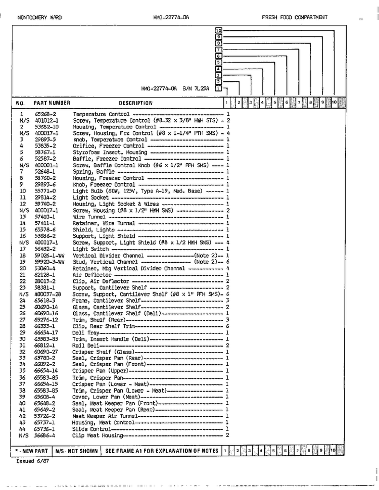 Fresh Food Compartment Page 2 Diagram and Parts List for 22774A  Admiral Refrigerator