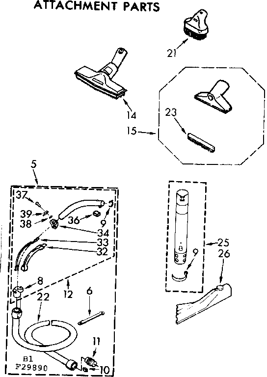 Attachment Parts Diagram and Parts List for 11629890  Kenmore Canister Vacuum