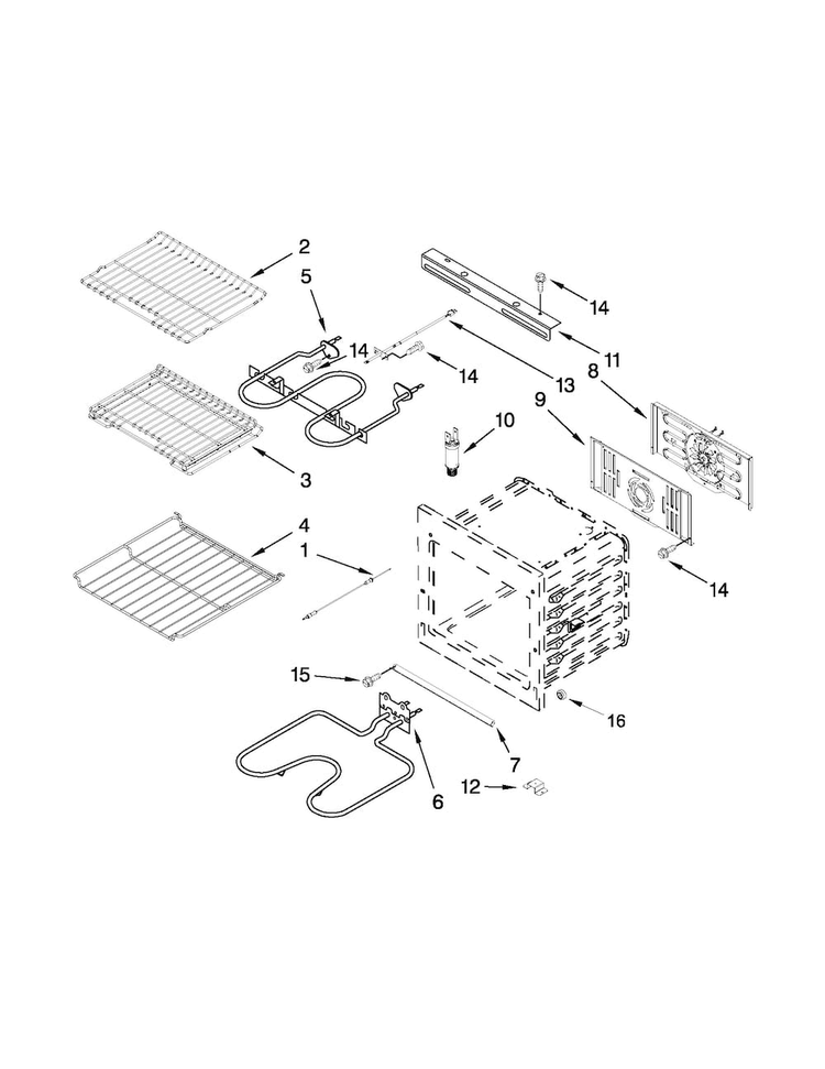 Internal Oven Parts Diagram and Parts List for JJW2830WR02  Jenn-Air Wall Oven