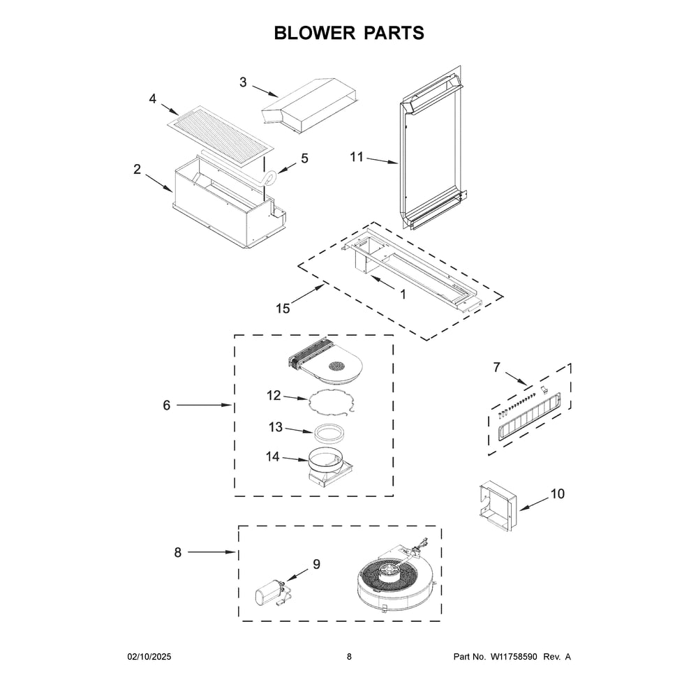 Blower Parts Diagram and Parts List for JDS1750ML2  Jenn-Air Range
