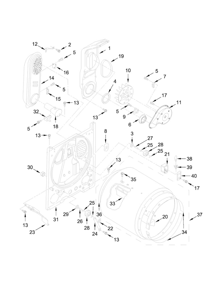 Bulkhead Parts Diagram and Parts List for MGDX655DW1  Maytag Dryer