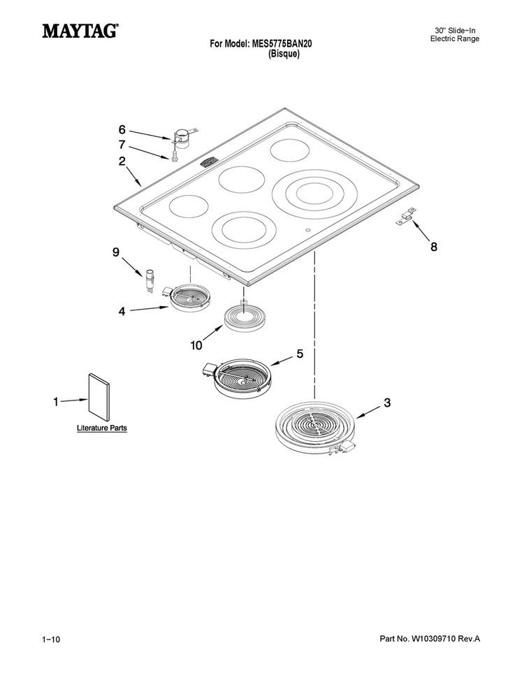 Cooktop Parts Diagram and Parts List for MES5775BAN20  Maytag Range