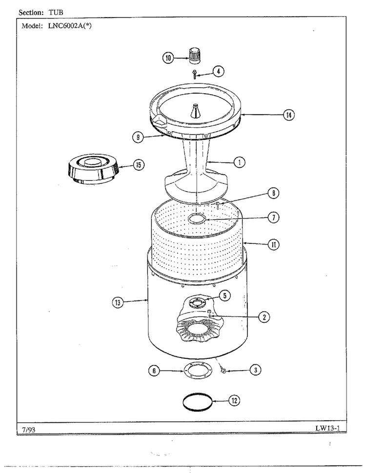 Tub Diagram and Parts List for 6002A REV A Norge Washer