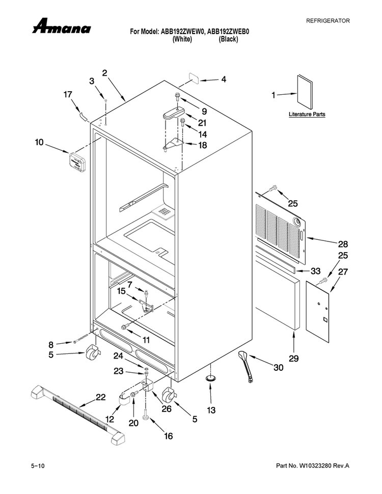 Cabinet Parts Diagram and Parts List for ABB192ZWEB0  Amana Refrigerator
