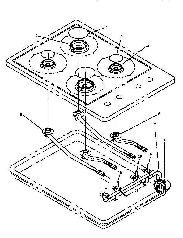 Gas Components Diagram and Parts List for RTP308UK-P1142505NK  Caloric Cooktop
