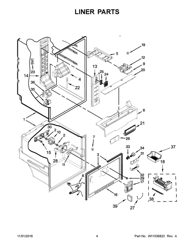 Liner Parts Diagram and Parts List for MFF2055FRB00  Maytag Refrigerator