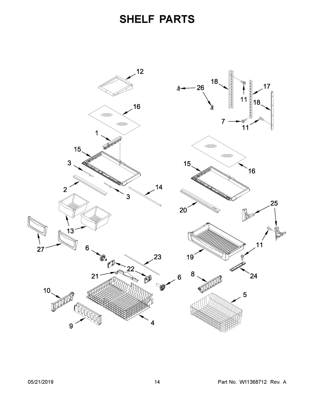 Shelf Parts Diagram and Parts List for MBF2258FEZ03  Maytag Refrigerator