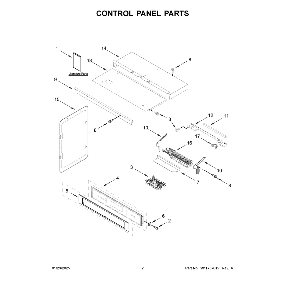Control Panel Parts Diagram and Parts List for JOECC730RL00  Jenn-Air Microwave Oven Combo