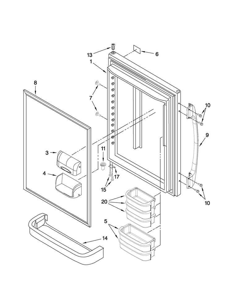 Refrigerator Door Parts Diagram and Parts List for ABB1927VEB2  Amana Refrigerator