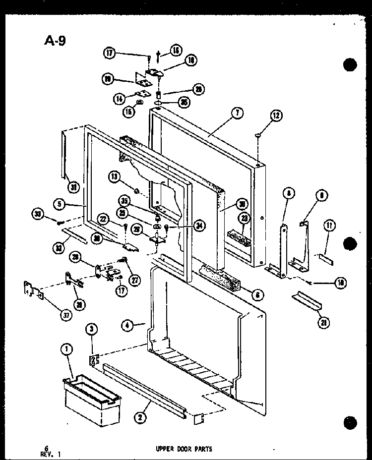 Upper Door Parts Diagram and Parts List for TSC-18E-L-P74568-3WL  Amana Refrigerator
