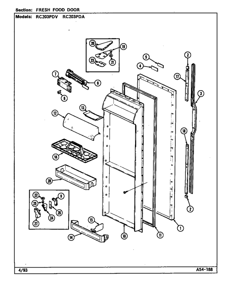 Fresh Food Door Diagram and Parts List for RC203PDA-DS09A  Magic Chef Refrigerator