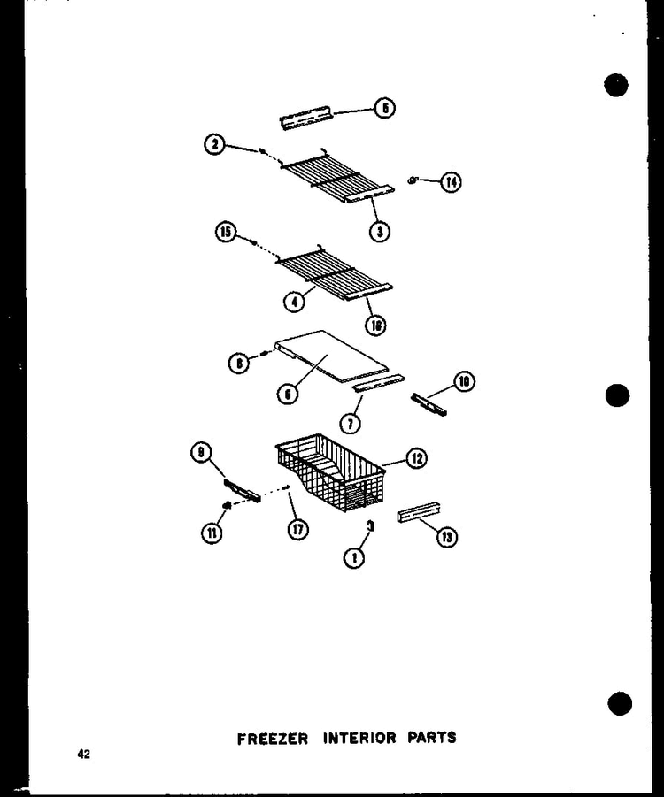 Freezer Interior Parts Diagram and Parts List for SRI19C-P73320-54W  Amana Refrigerator