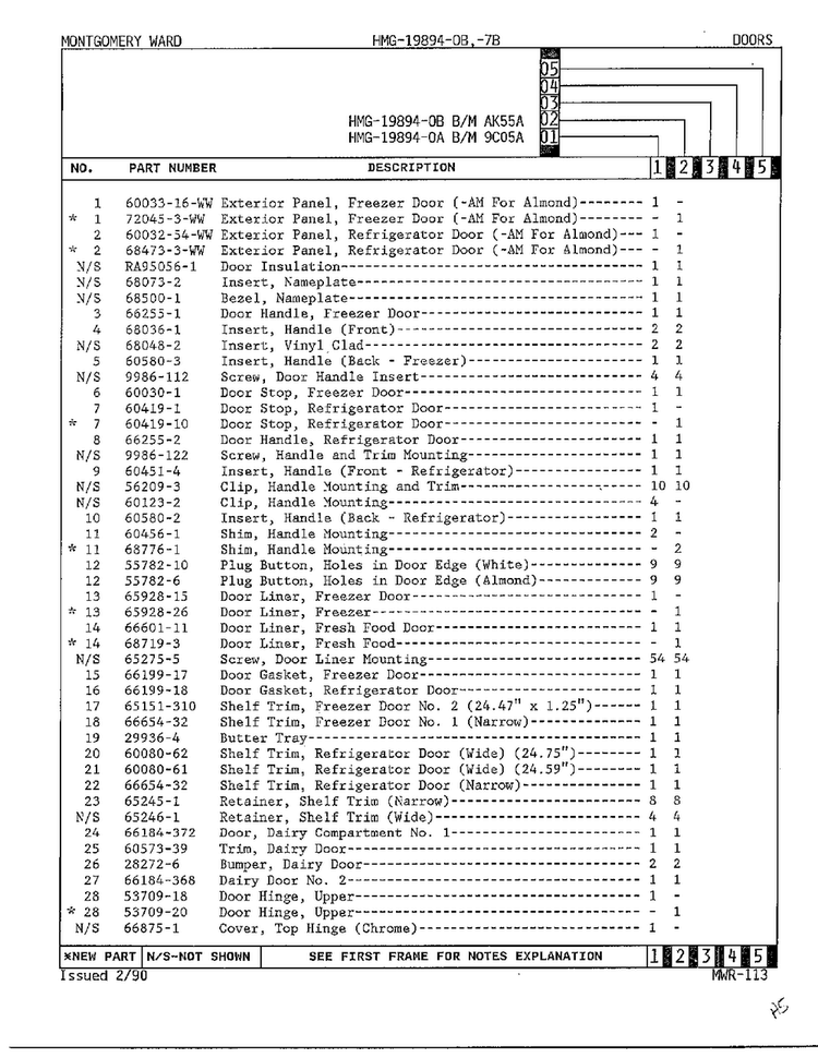 Doors Page 2 Diagram and Parts List for 19894A  Admiral Refrigerator