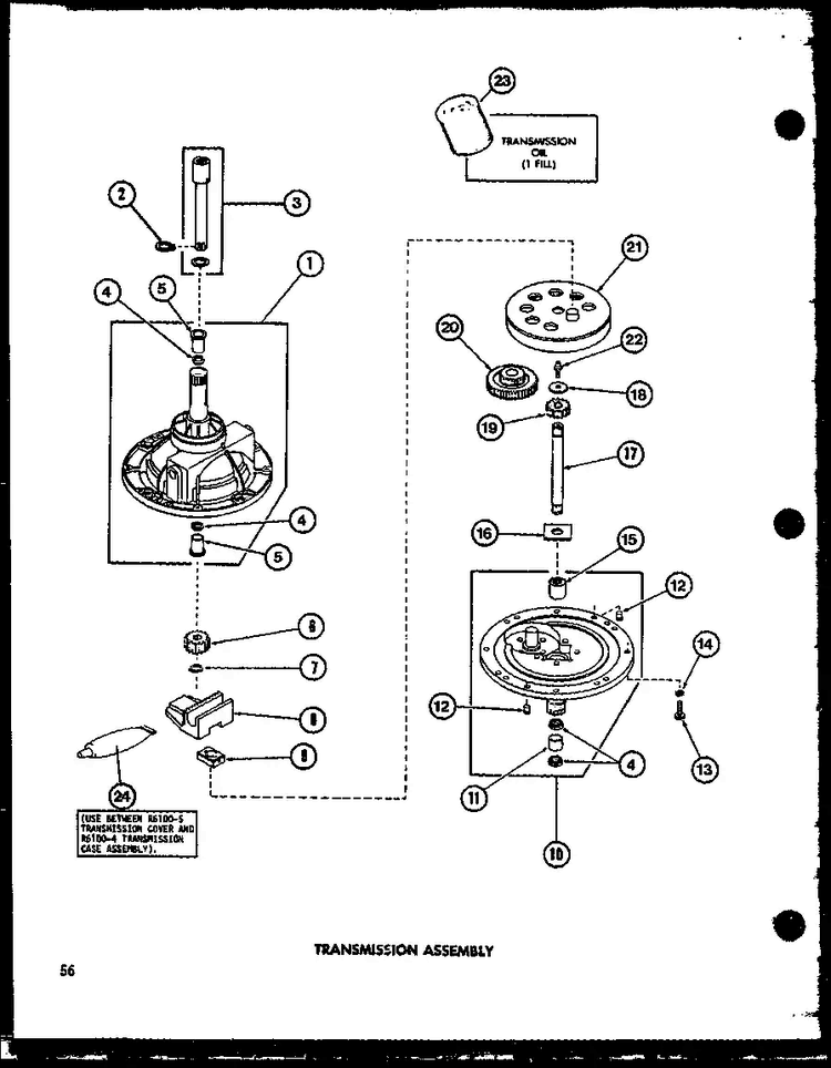 Transmission Assembly Diagram and Parts List for TAA400 P77040-2W Amana Washer