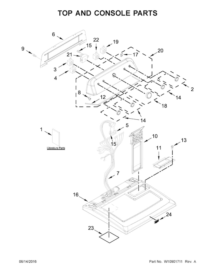 Top And Console Parts Diagram and Parts List for 7MMGDX655EW1  Maytag Dryer