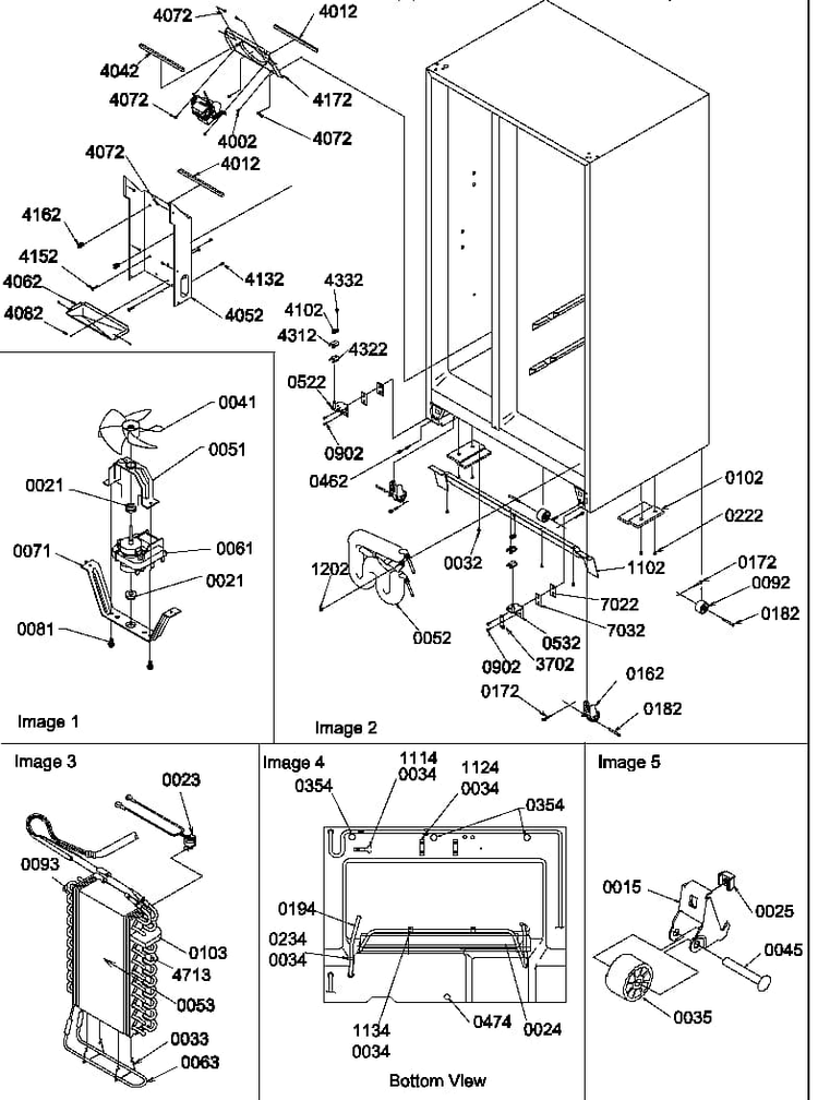 Drain System, Rollers, And Evaporator Assy Diagram and Parts List for SXD27TW-P1302801WW  Amana Refrigerator
