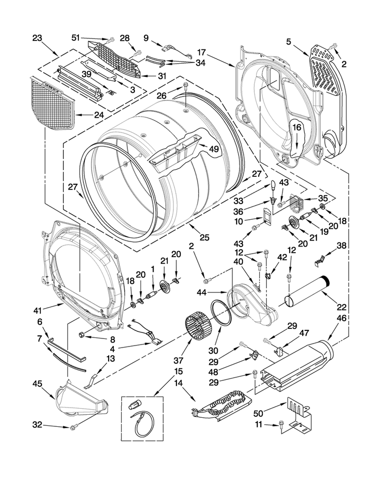 Bulkhead Parts Diagram and Parts List for MEDE200XW0  Maytag Dryer