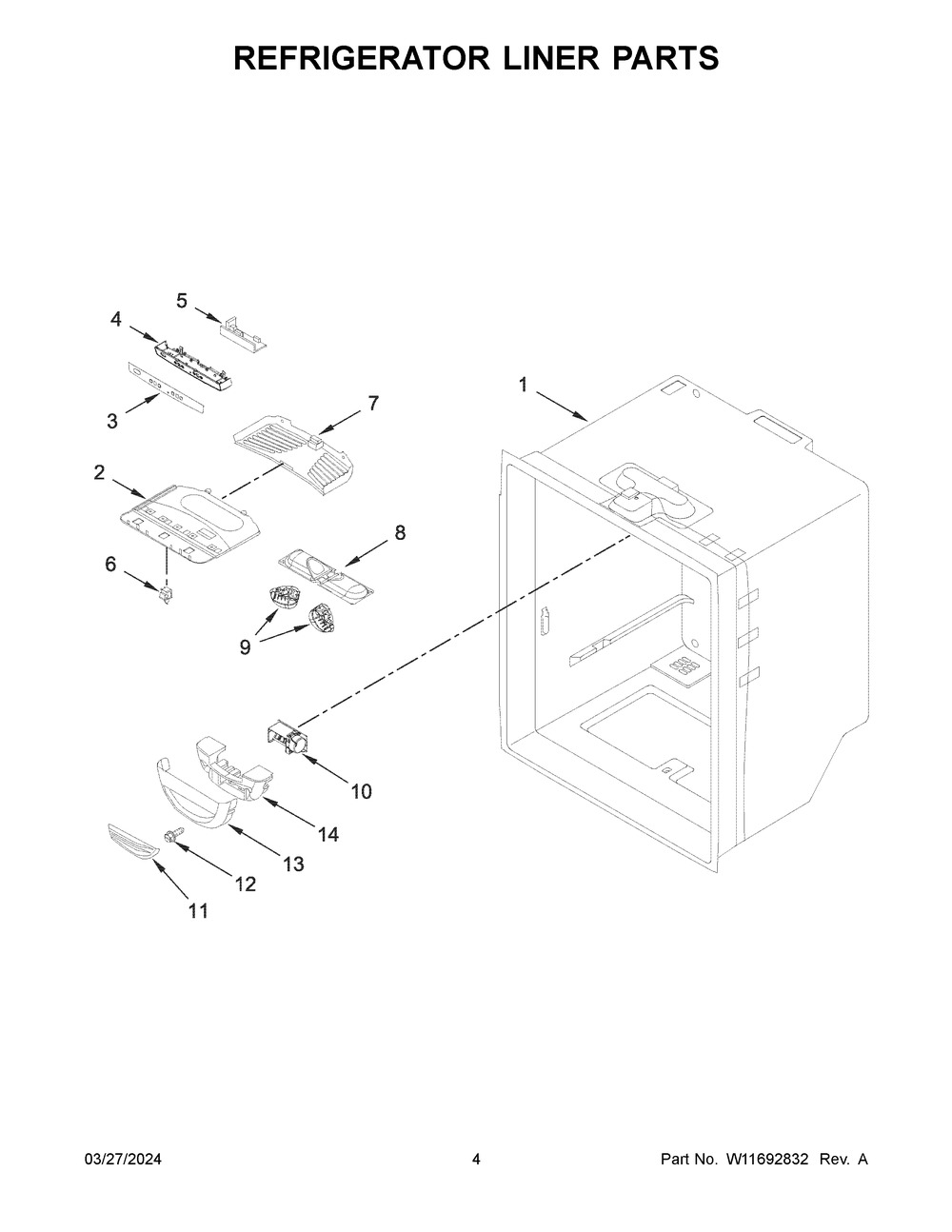 Refrigerator Liner Parts Diagram and Parts List for ABB1924BRM05  Amana Refrigerator