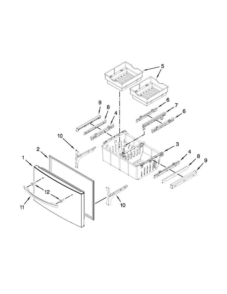 Freezer Door Parts Diagram and Parts List for JFX2597AEM2  Jenn-Air Refrigerator