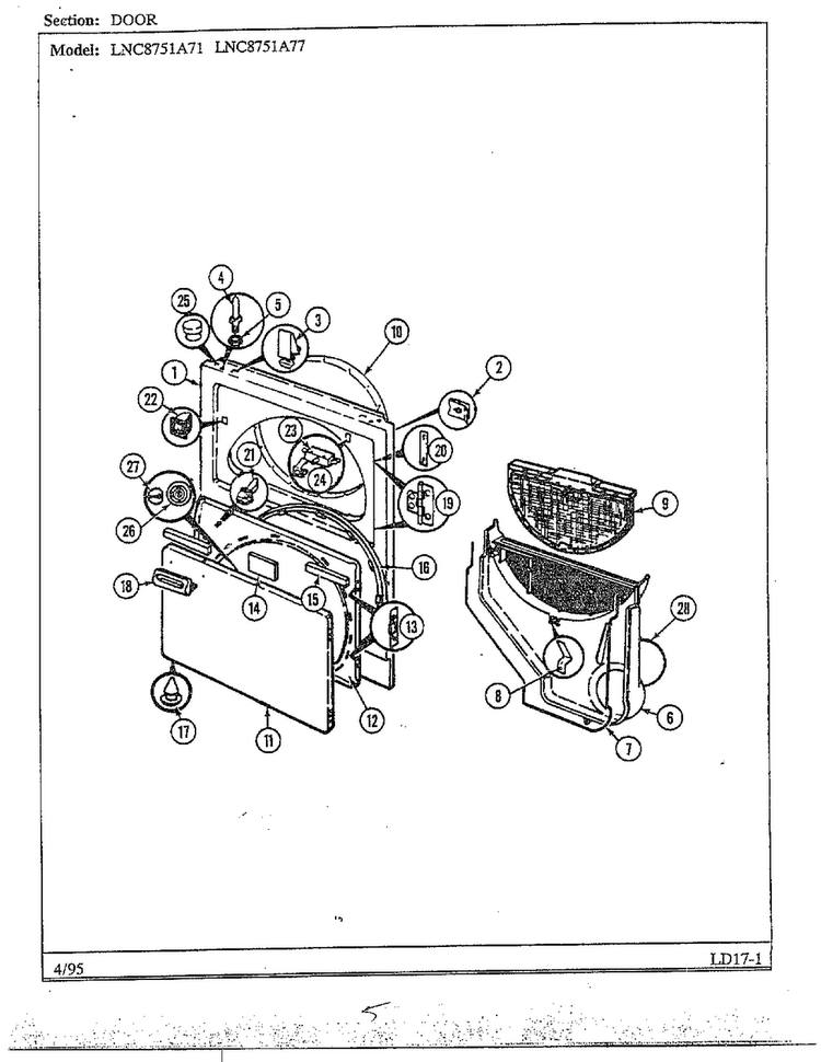 Door Diagram and Parts List for LNC8751A71  Maytag Dryer