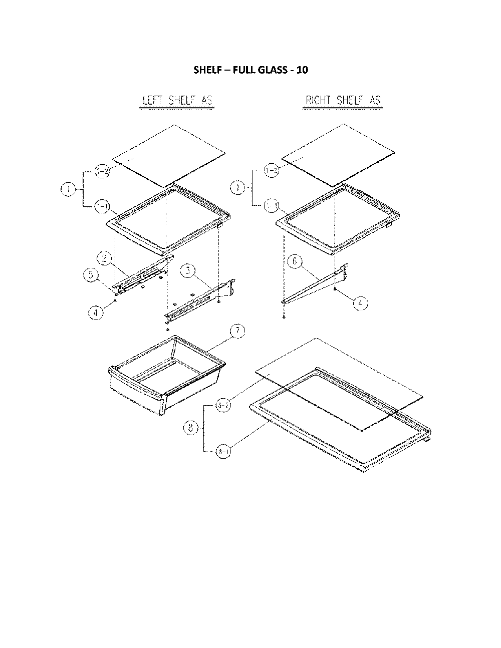 Shelf - Full Glass Diagram and Parts List for 11160615911  Kenmore Refrigerator