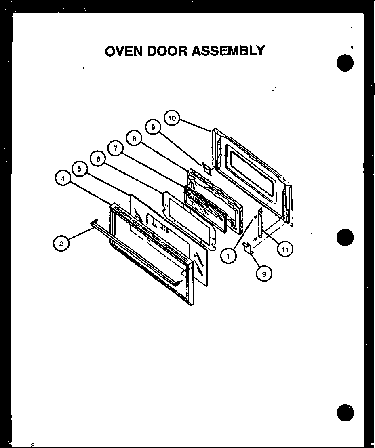 Oven Door Assembly Diagram and Parts List for RLS258UW P1141140NW Caloric Range