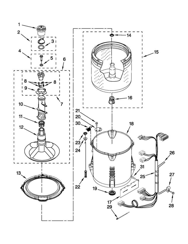 Basket And Tub Parts Diagram and Parts List for NTW4700YQ0  Amana Washer