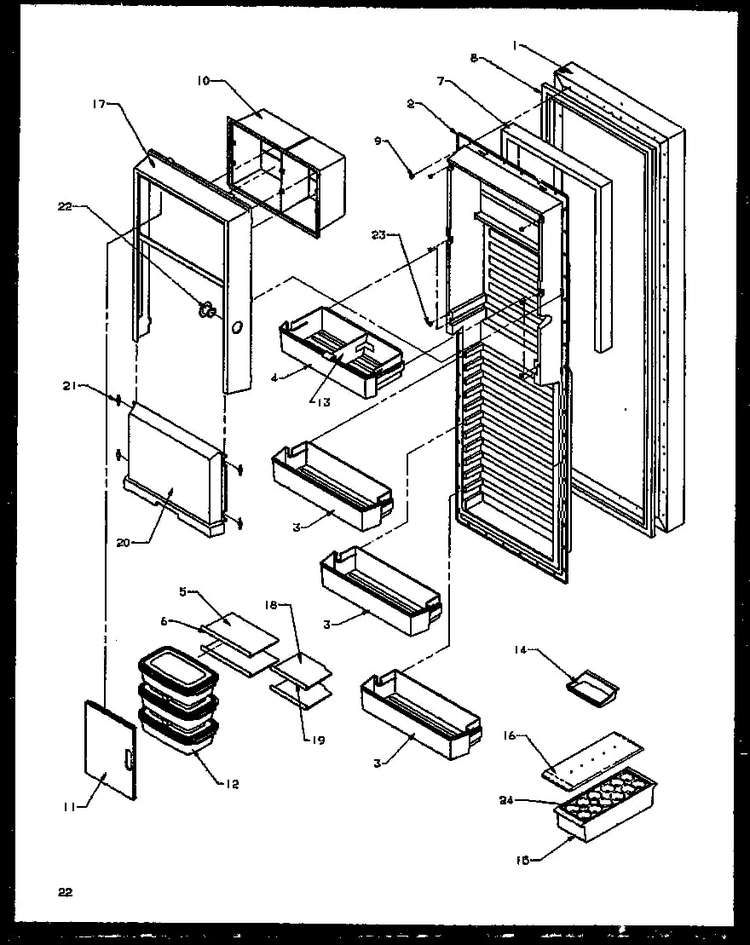 Refrigerator Door Diagram and Parts List for SXD22NW-P1162405WW  Amana Refrigerator