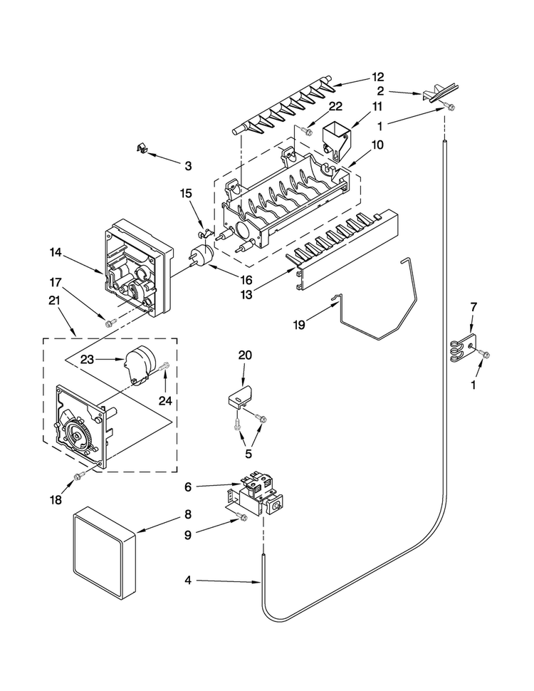 Icemaker Parts Diagram and Parts List for ASD2520WRW00  Amana Refrigerator