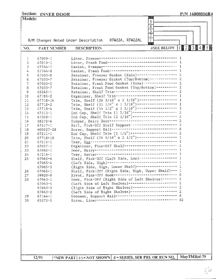 Inner Door Page 2 Diagram and Parts List for 22752  Maytag Refrigerator