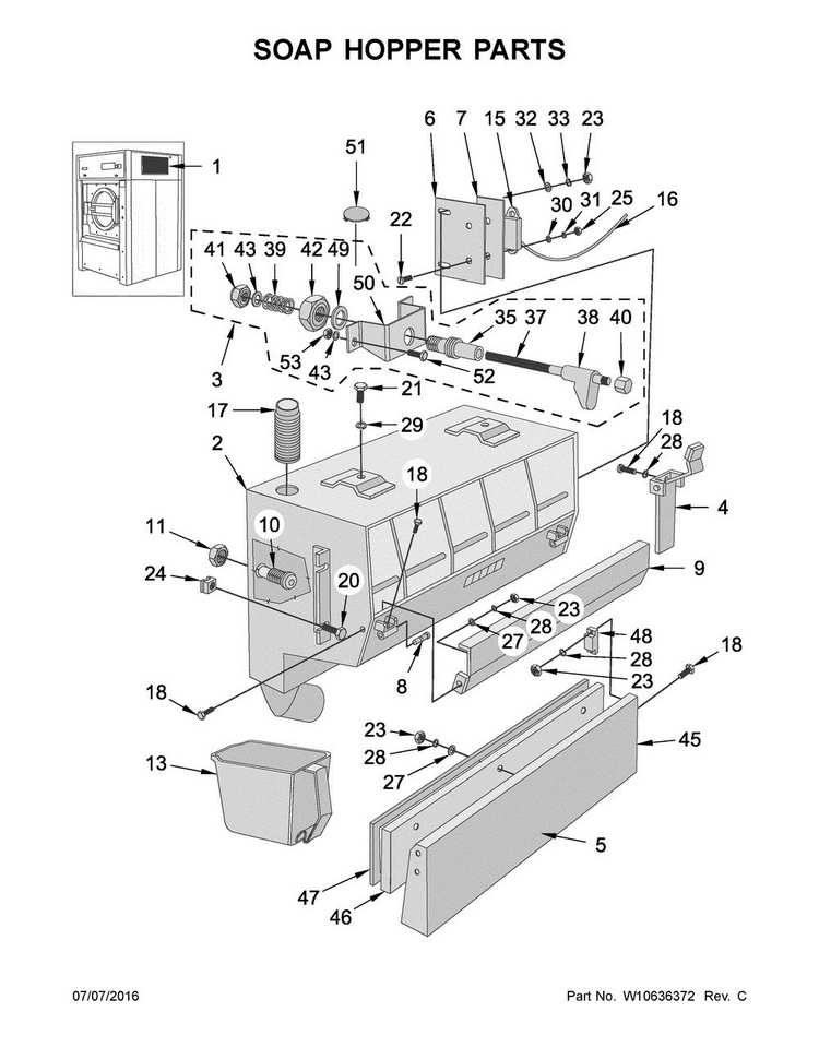 Soap Hopper Parts Diagram and Parts List for MFS275PTVS  Maytag Washer