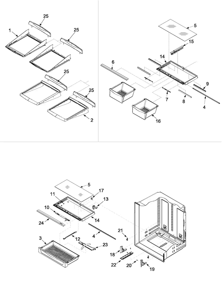 Refrigerator Shelving Diagram and Parts List for ARB2217CW1  Amana Refrigerator