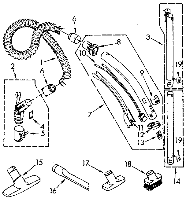 Hose And Attachment Diagram and Parts List for 1162140190  Kenmore Canister Vacuum