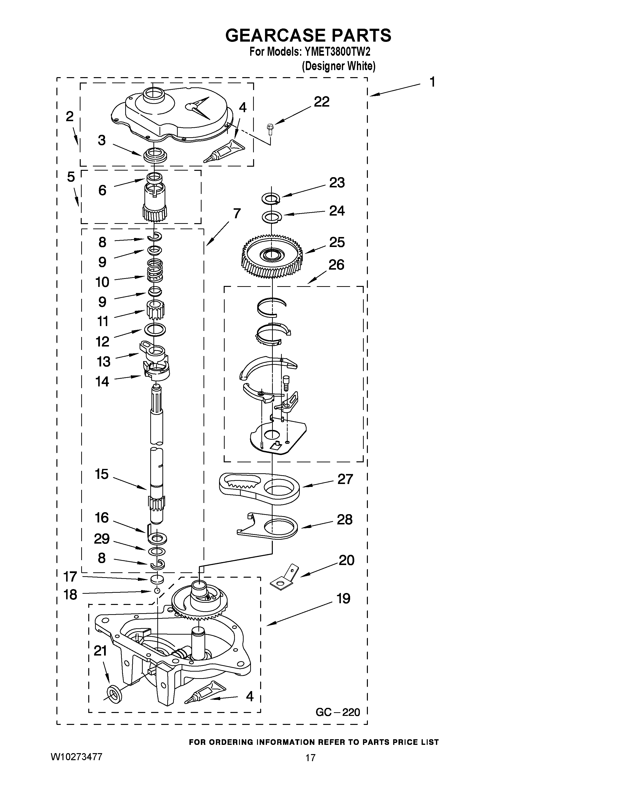 11 - GEARCASE PARTS Diagram and Parts List for YMET3800TW2  Maytag Washer Dryer Combo
