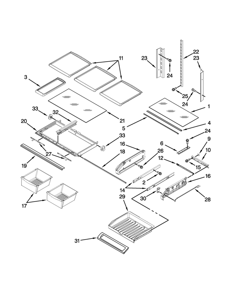 Shelf Parts Diagram and Parts List for AFI2538AEB4  Amana Refrigerator