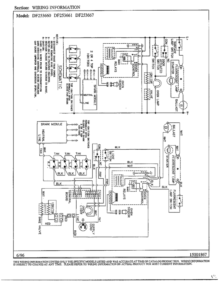 Wiring Information/schematic Diagram and Parts List for DF253660  Magic Chef Range